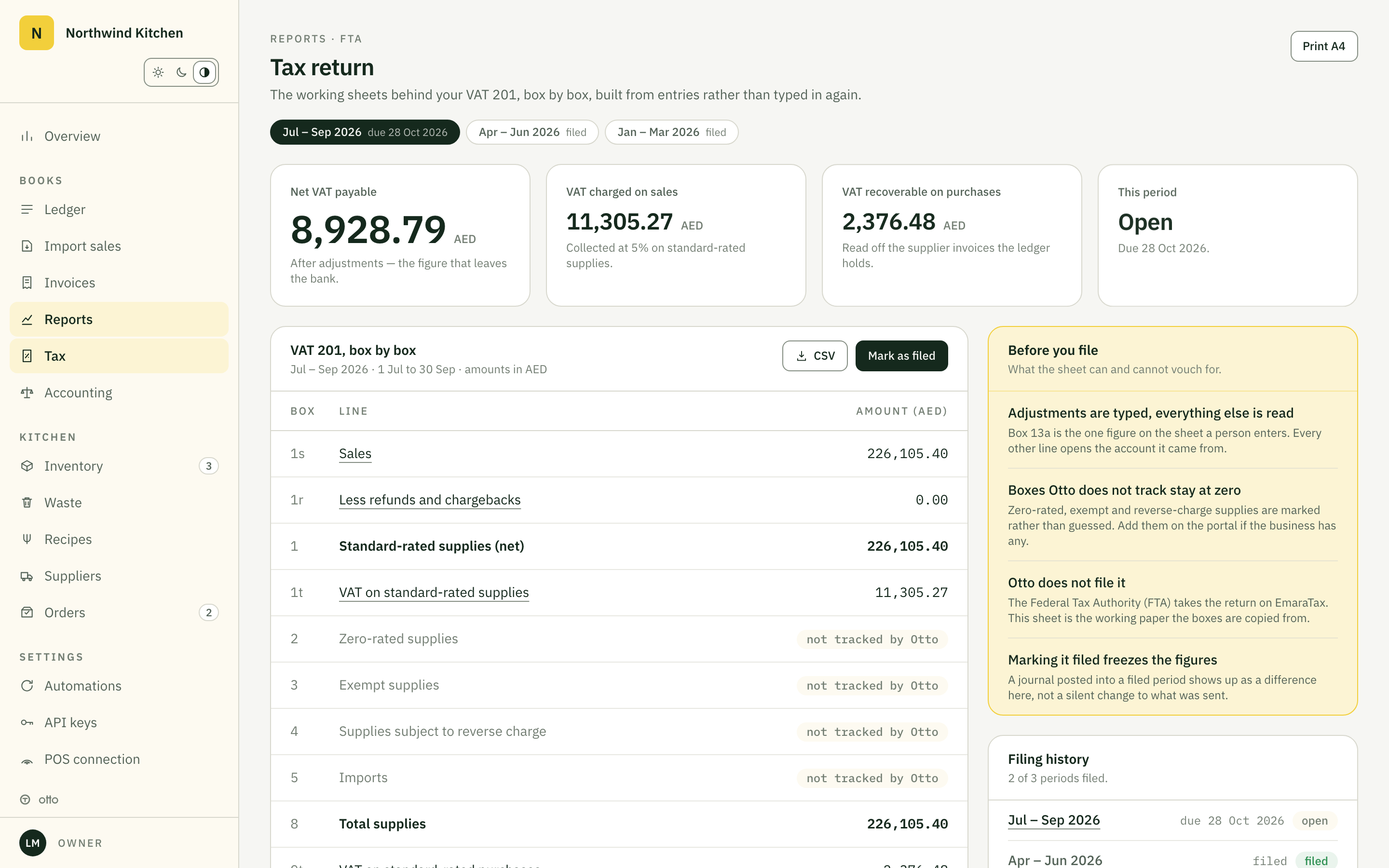 The VAT 201 working sheet
